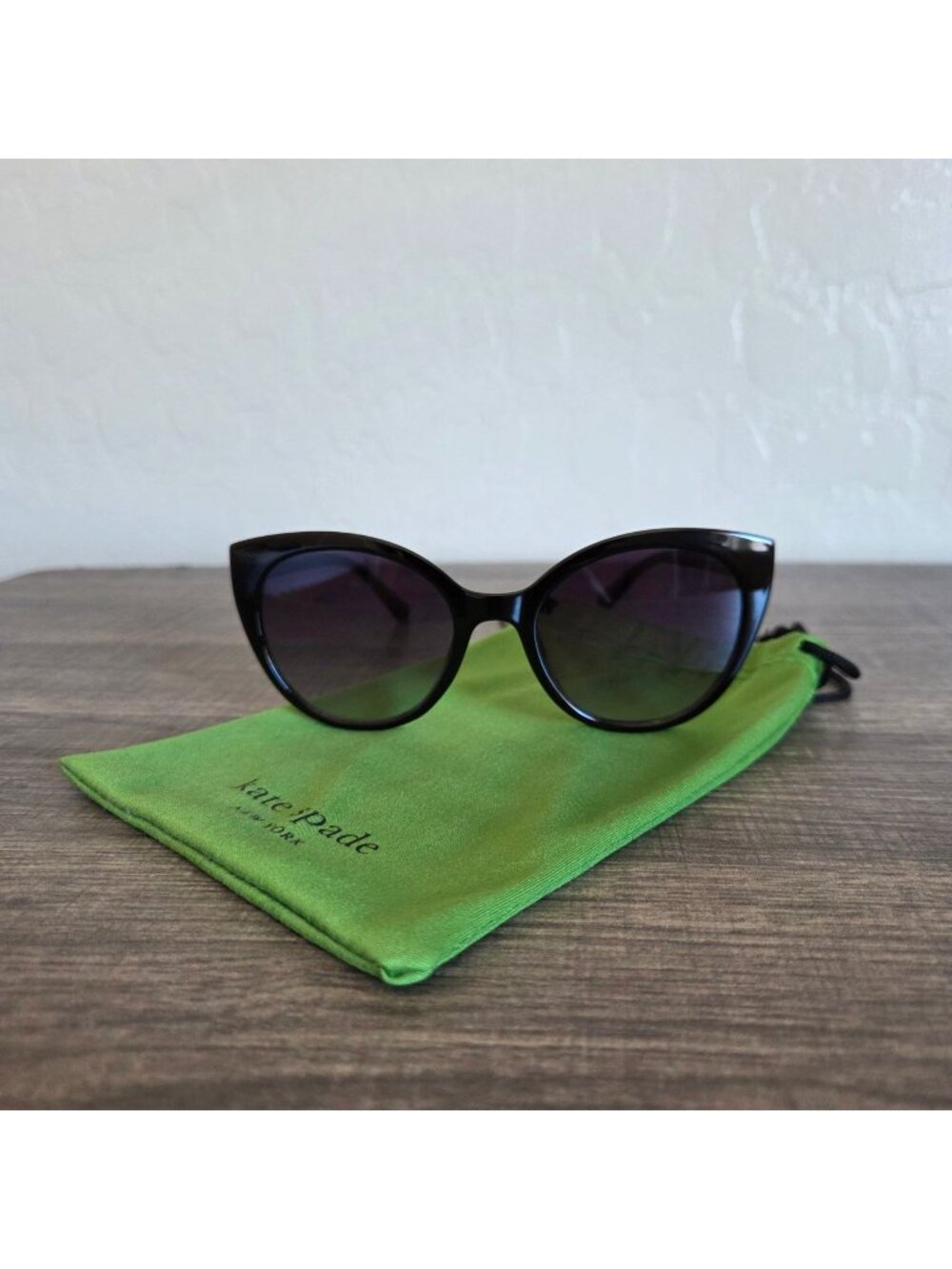 Kate Spade Samantha Black Cat Eye Women's Sunglasses with Green Drawstring Pouch